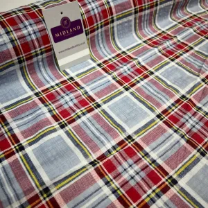 Sky Blue Red Crushed tartan check Cotton Dress fabric M1400-50 Mtex per Metre