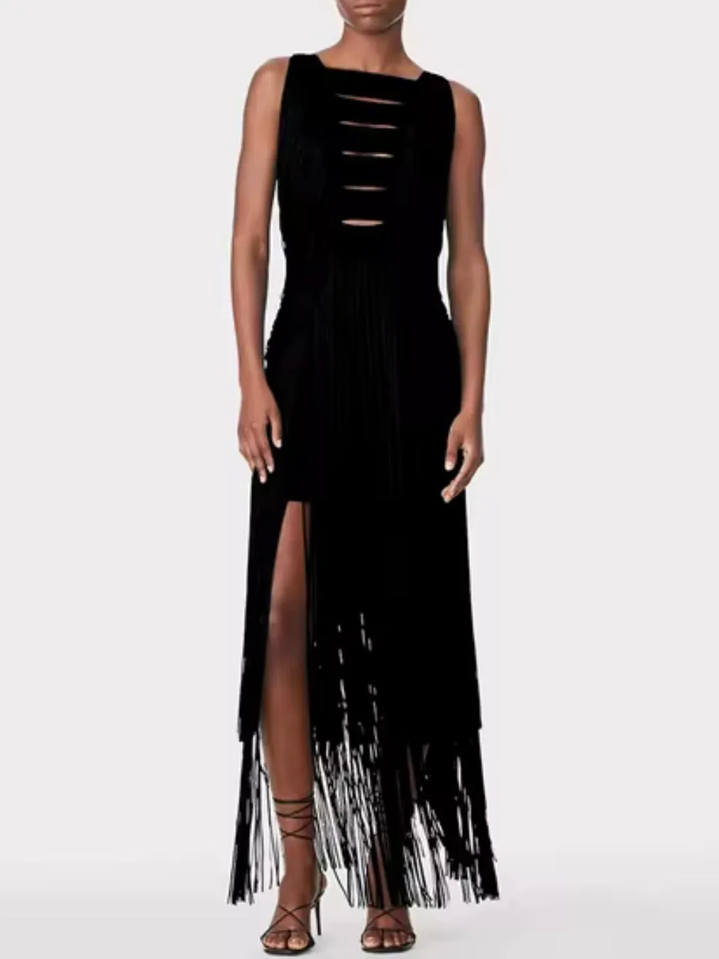 Solid colors fringes tassels maxi dress