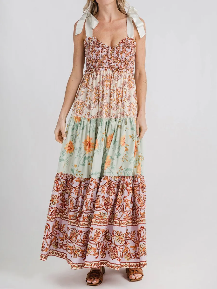 Strapless Backless Vintage Print Dress