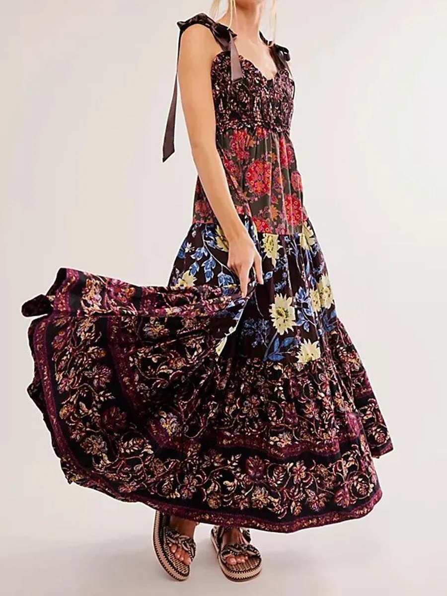 Strapless Backless Vintage Print Dress