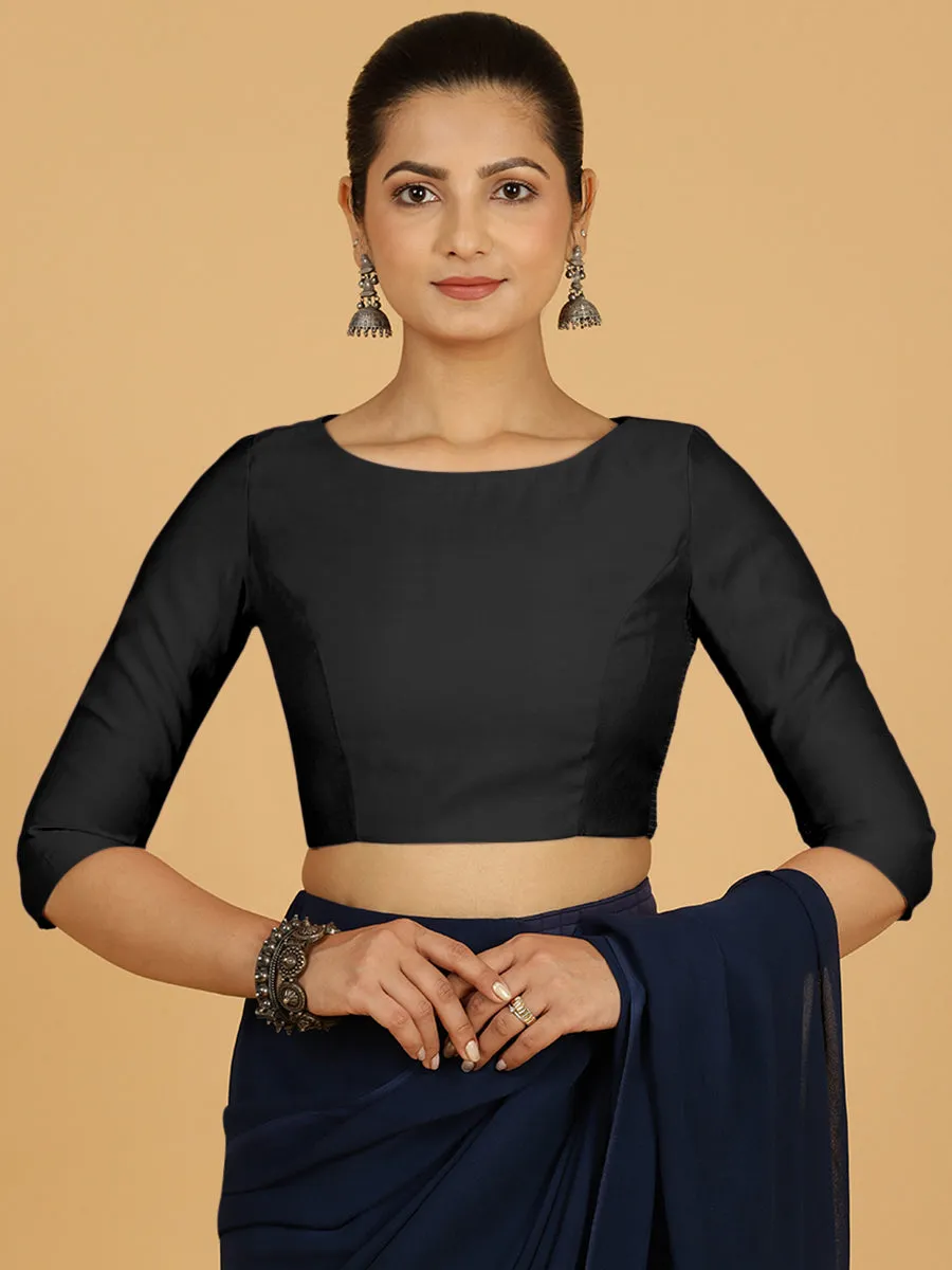 Tamanna x Rozaana | Three Quarter Sleeves Saree Blouse in Raven Black