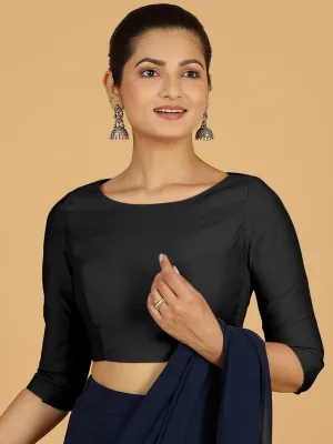 Tamanna x Rozaana | Three Quarter Sleeves Saree Blouse in Raven Black