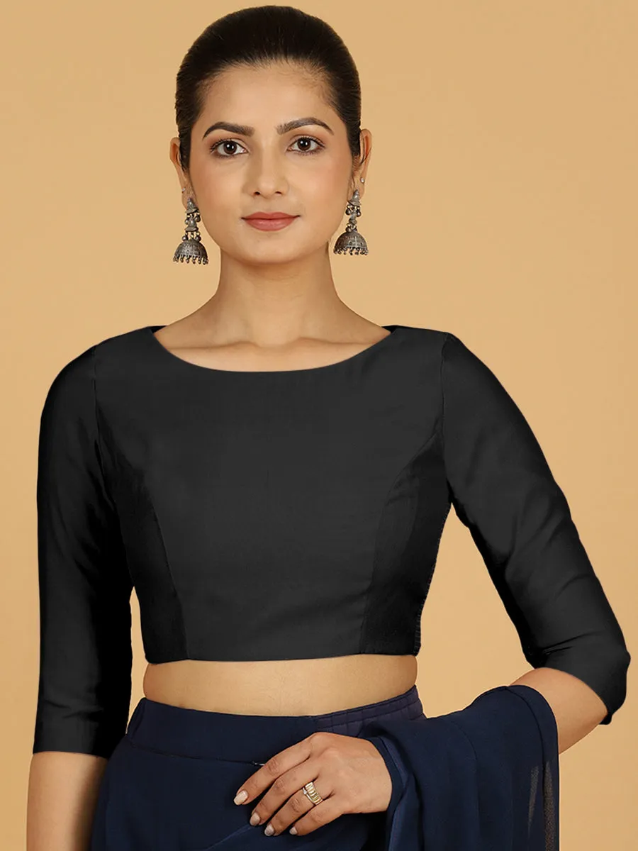 Tamanna x Rozaana | Three Quarter Sleeves Saree Blouse in Raven Black