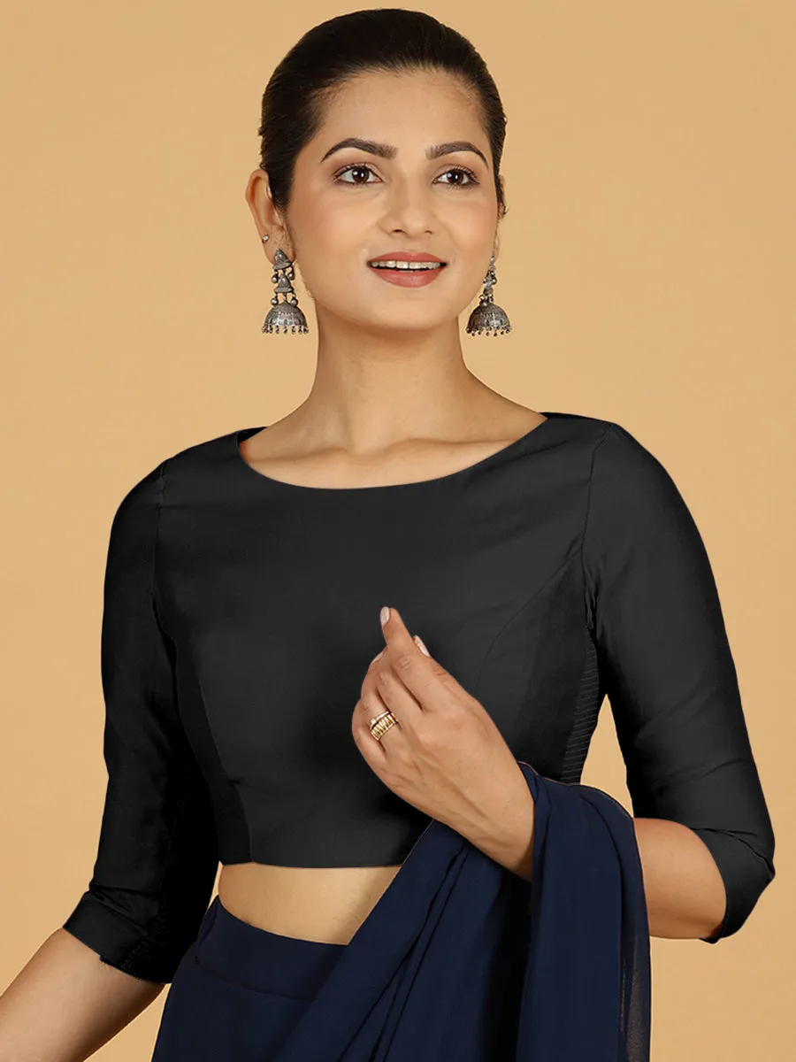 Tamanna x Rozaana | Three Quarter Sleeves Saree Blouse in Raven Black