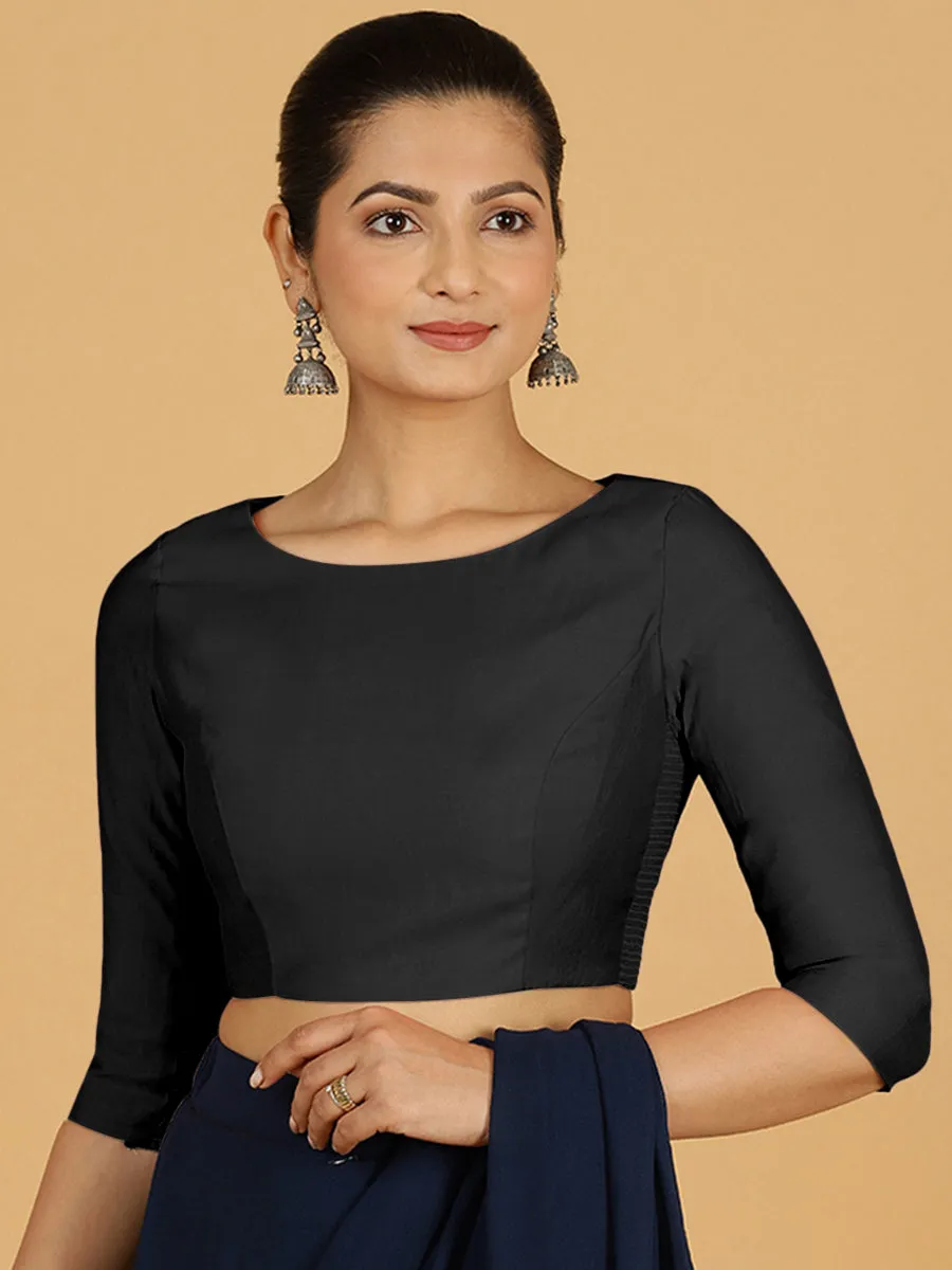 Tamanna x Rozaana | Three Quarter Sleeves Saree Blouse in Raven Black