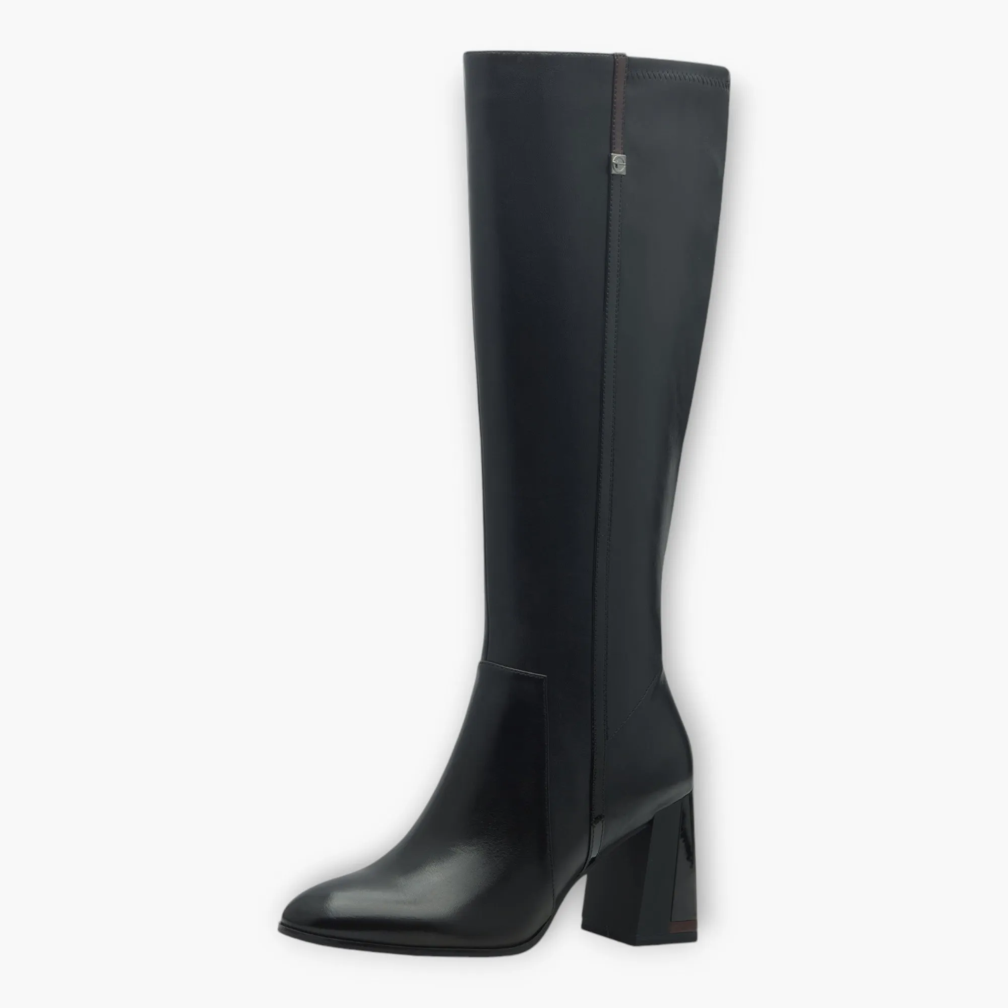 Tamaris Knee High Black Boots with Side Zip & Block Heel - Sleek & Stable