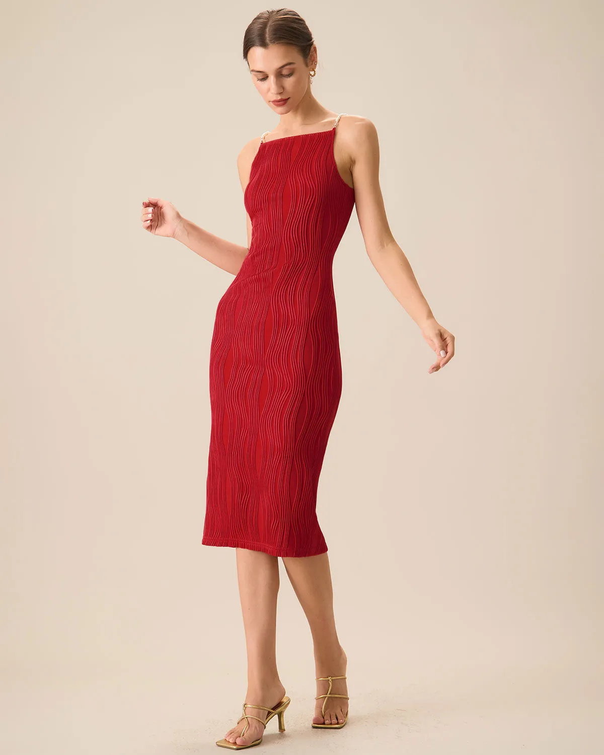 The Red Water Ripple Textured Cami Dress