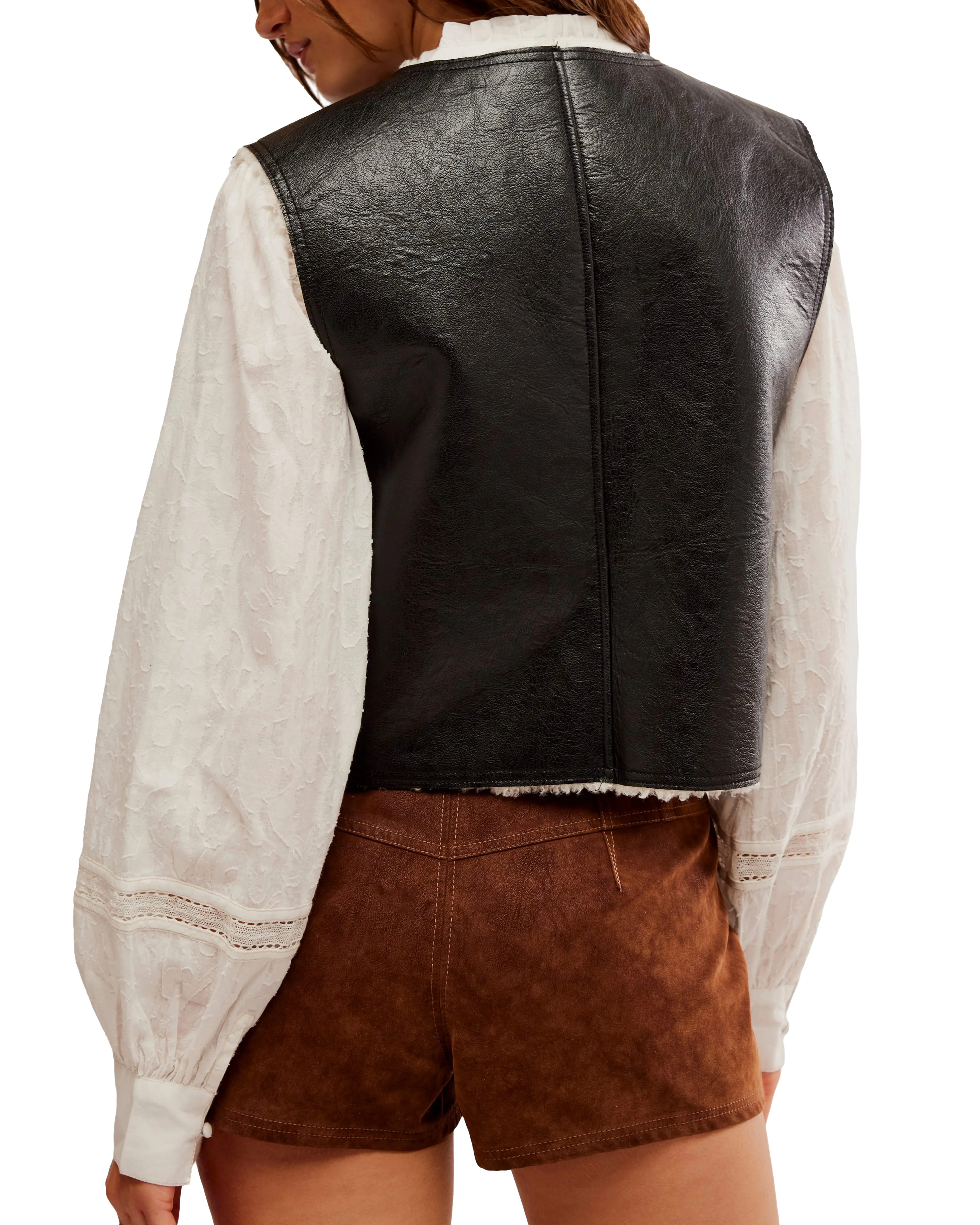 Travellers Leather Waistcoat in Black & Cream