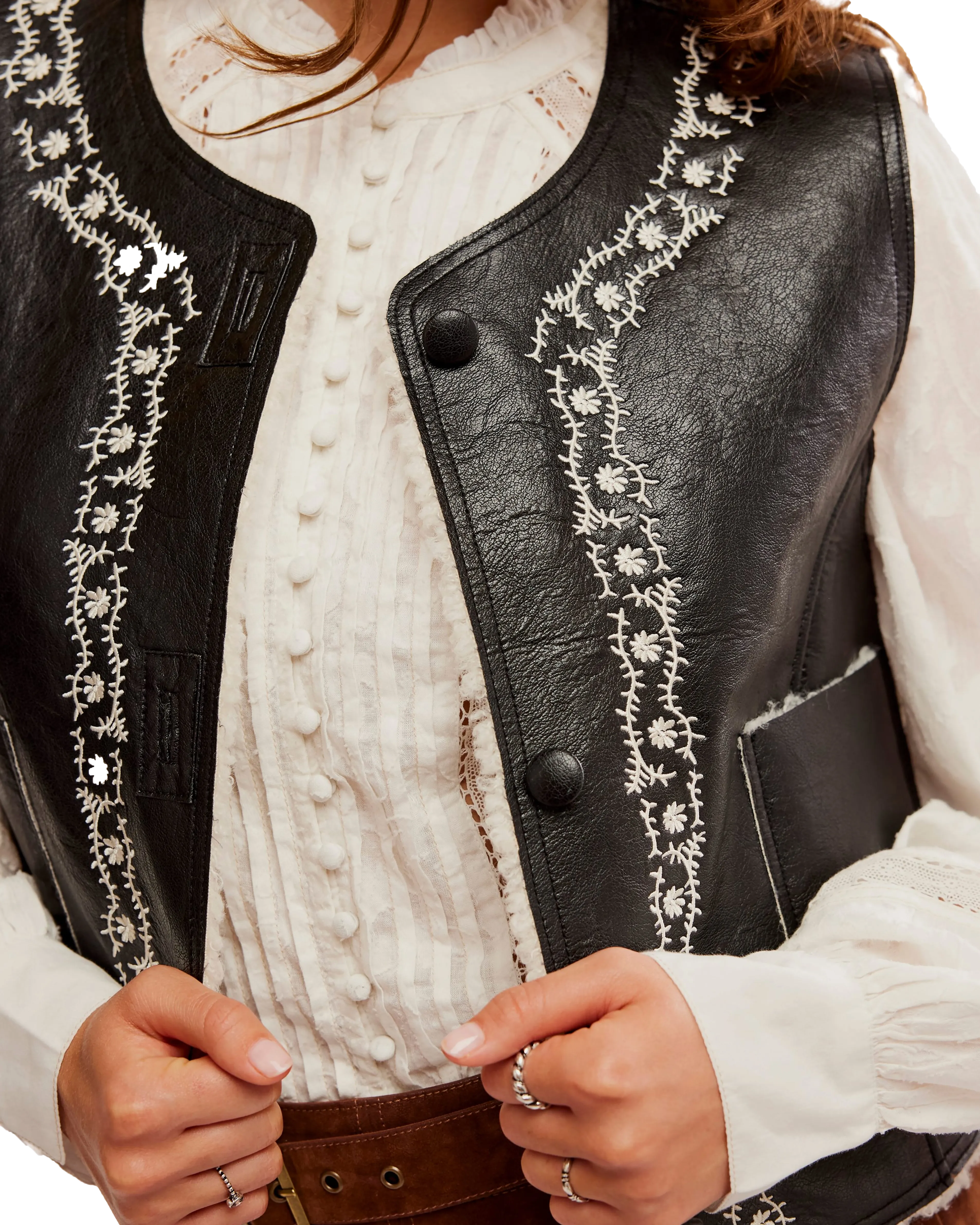 Travellers Leather Waistcoat in Black & Cream