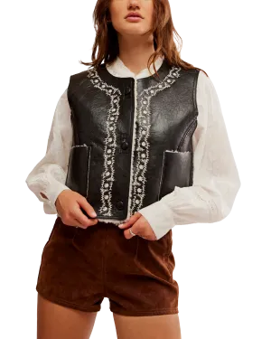 Travellers Leather Waistcoat in Black & Cream