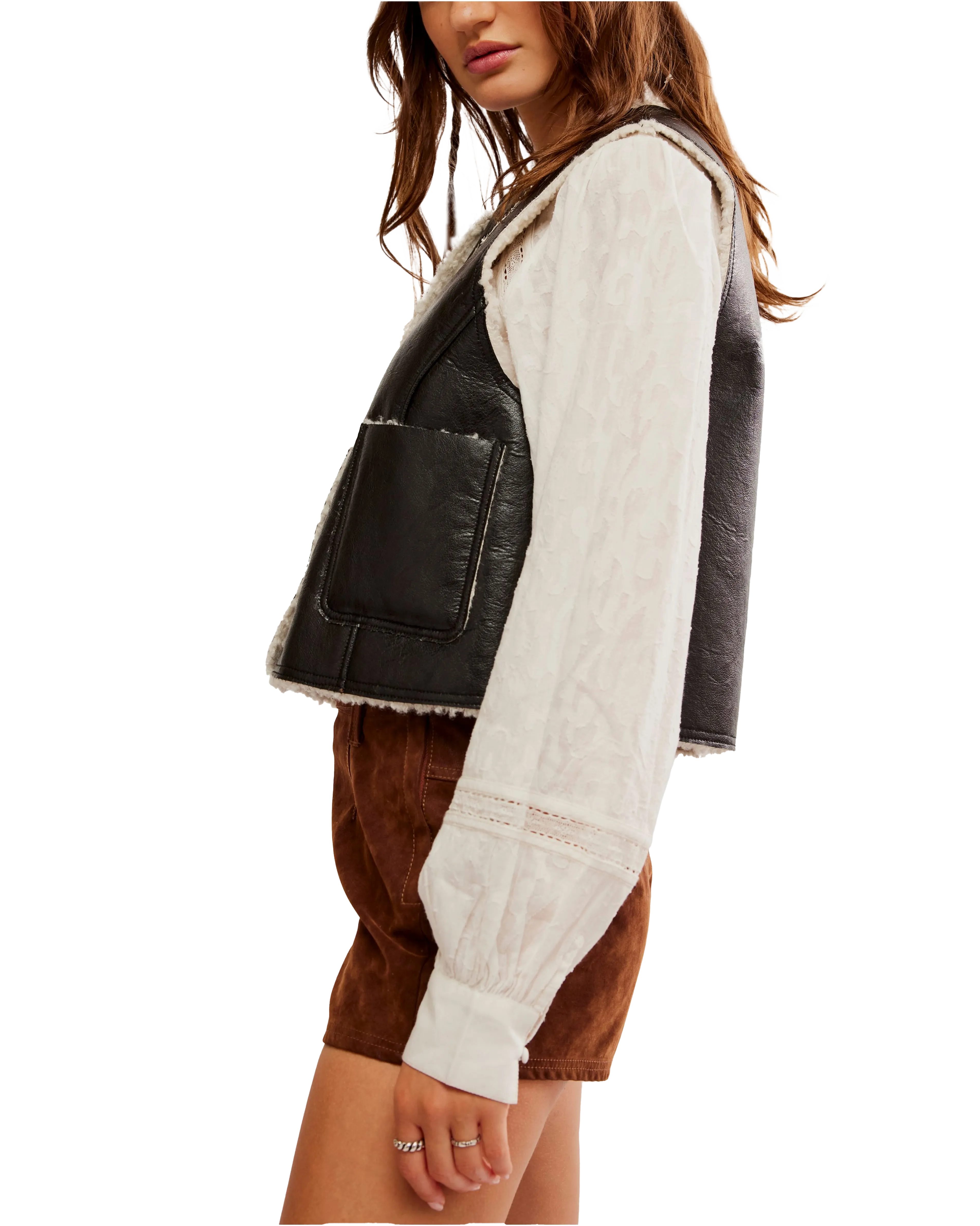 Travellers Leather Waistcoat in Black & Cream