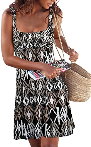 Upopby Women's Sleeveless Printed Cover Up Beach Dress