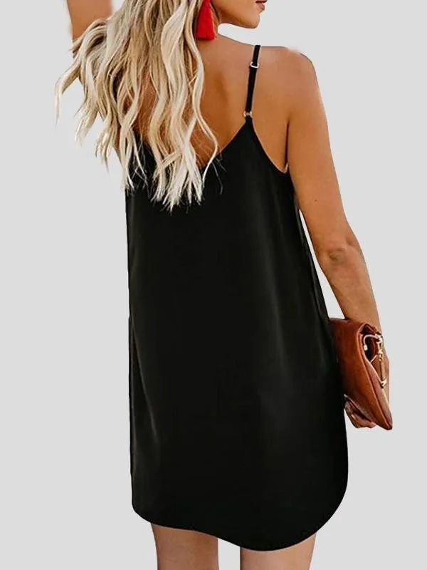 V-neck Single-breasted Sleeveless Suspender Dress