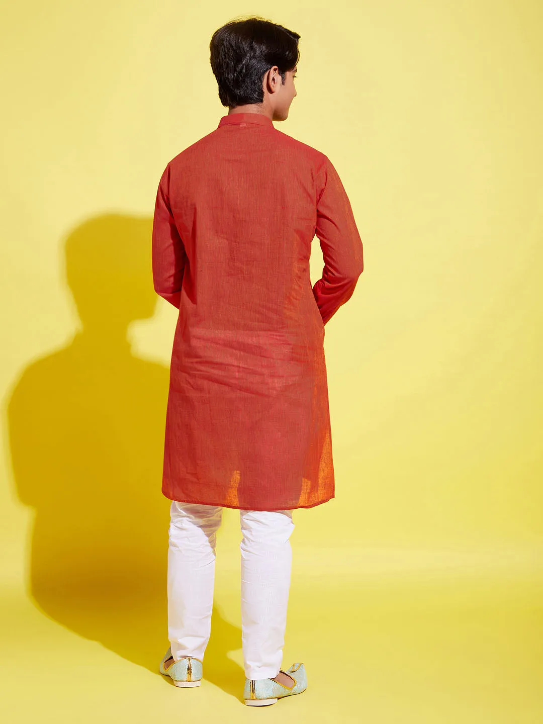 VASTRAMAY Boy's Red Cotton Kurta and Pyjama Set