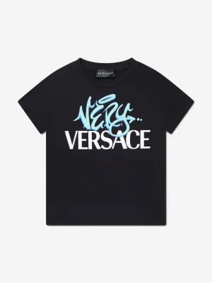 Versace Boys Logo Print T-Shirt in Black