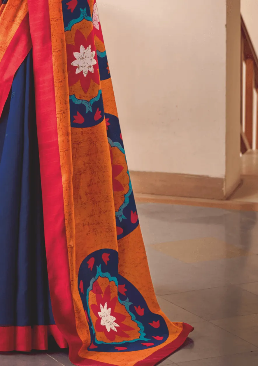 Vibrant Multicolored Orange Saree