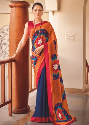 Vibrant Multicolored Orange Saree