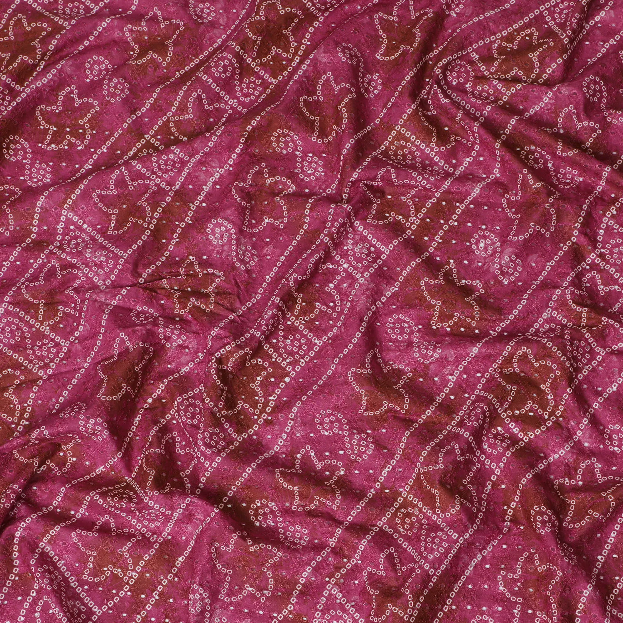 Vibrant Pink Patterned blended Cotton Lawn Fabric with Embroidery - 110 cm Wide - D19605