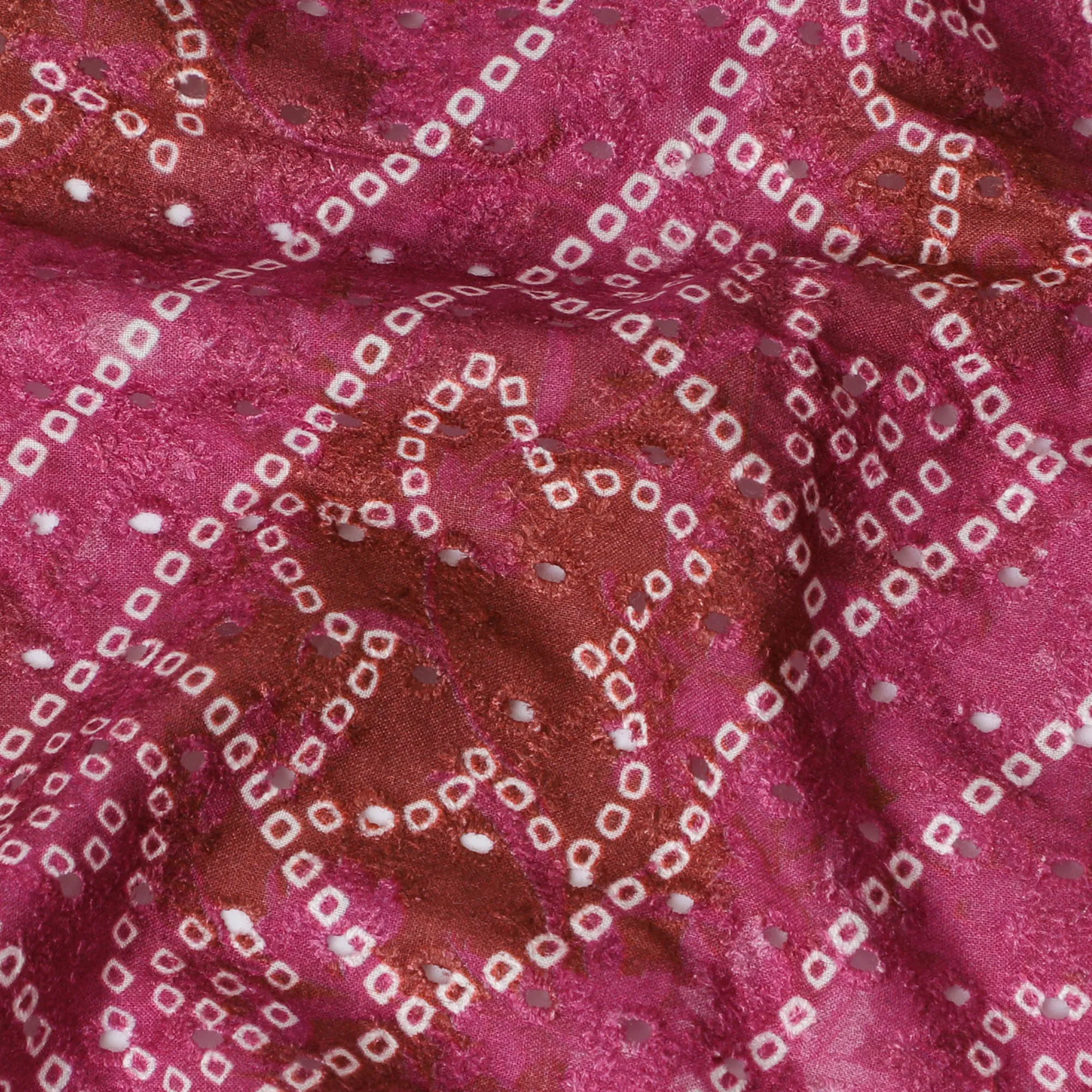 Vibrant Pink Patterned blended Cotton Lawn Fabric with Embroidery - 110 cm Wide - D19605