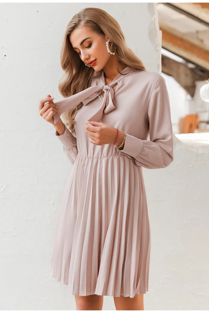 Vintage Elegant Office Casual Solid Pink Office Dress