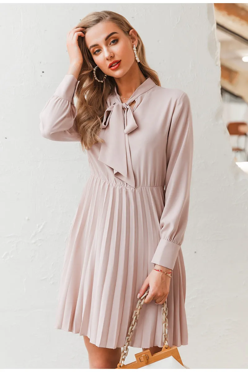 Vintage Elegant Office Casual Solid Pink Office Dress