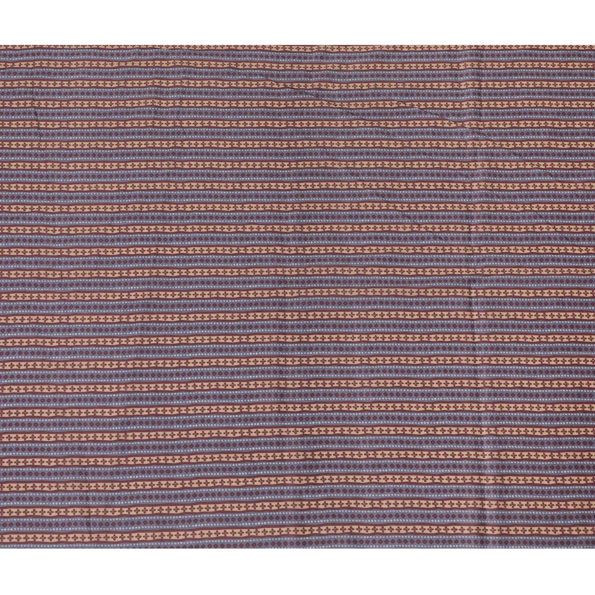 Vintage Maroon and Beige Striped Cotton Lawn Fabric - 110 cm Width-D19974