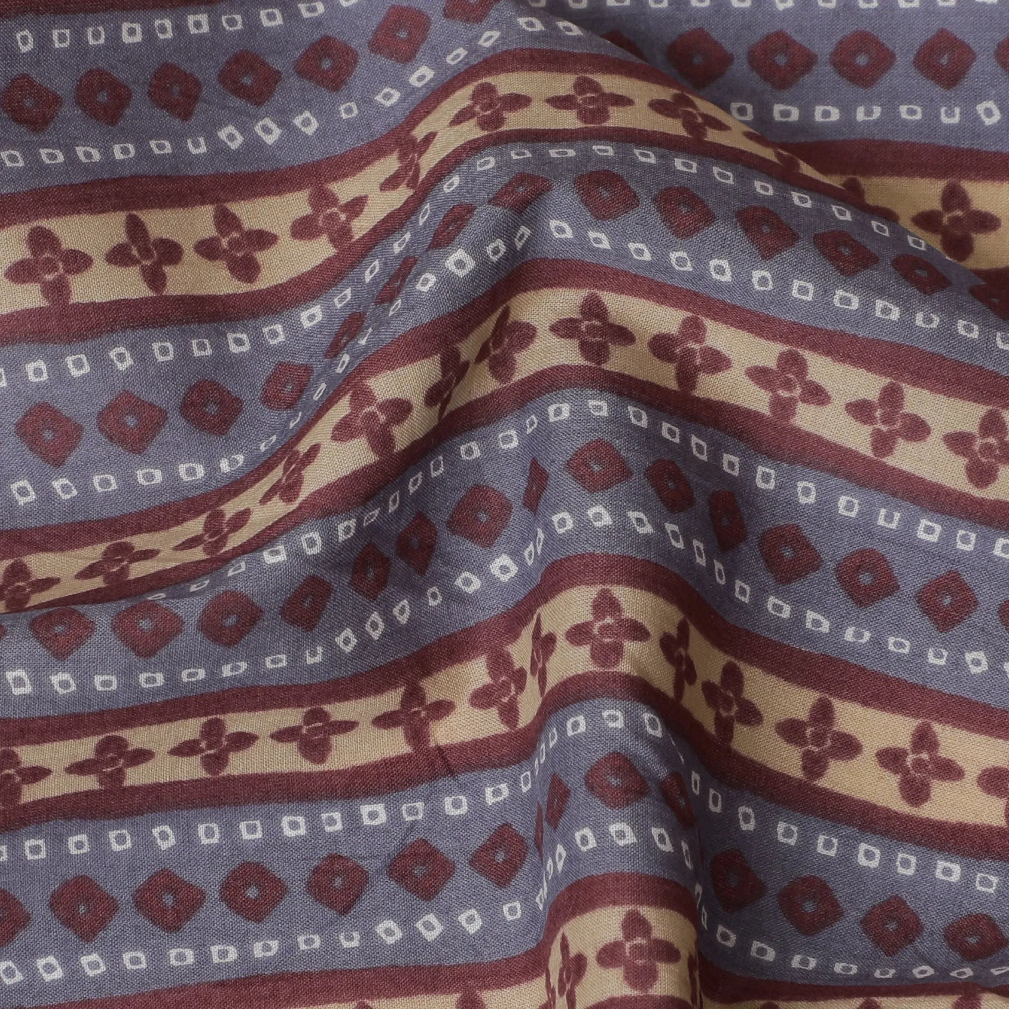 Vintage Maroon and Beige Striped Cotton Lawn Fabric - 110 cm Width-D19974