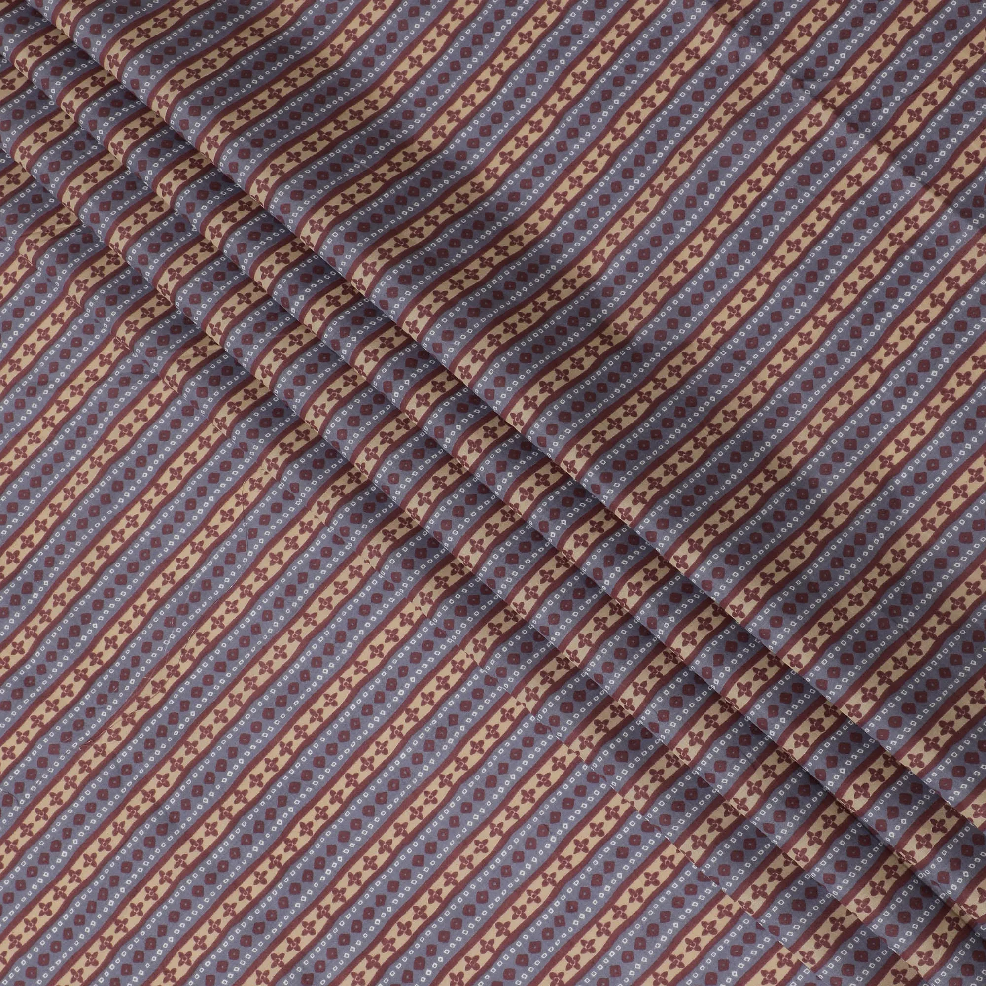 Vintage Maroon and Beige Striped Cotton Lawn Fabric - 110 cm Width-D19974