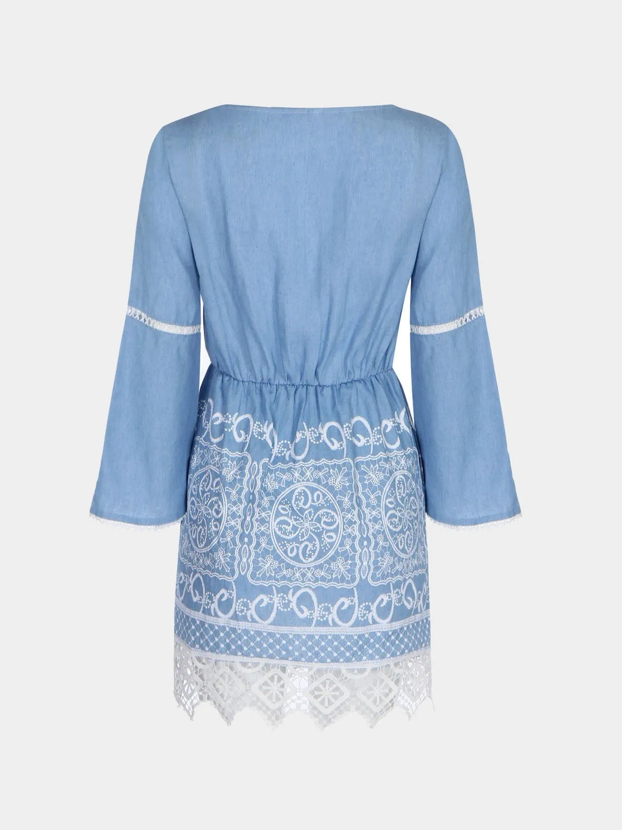 Wholesale Blue Round Neck Long Sleeve Lace Casual Dresses