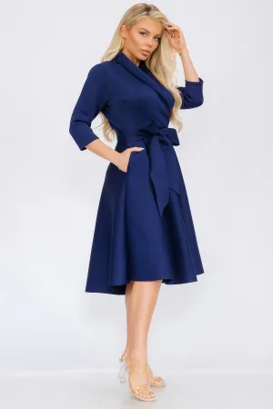 Women Elegant Front Wrap Dress with Tie Waist and Pockets