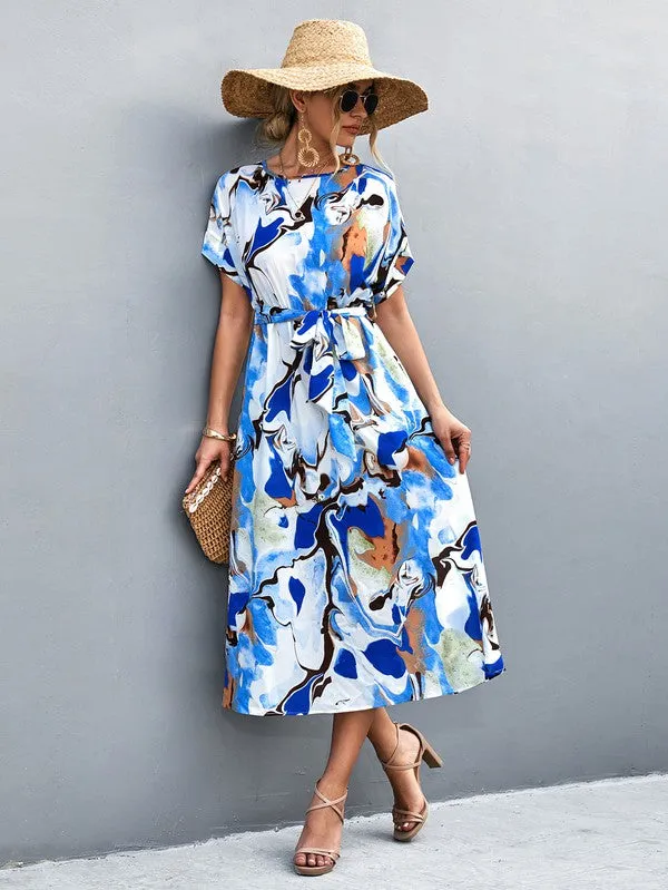 Women Print Round Neck Neck Short Sleeve Dress